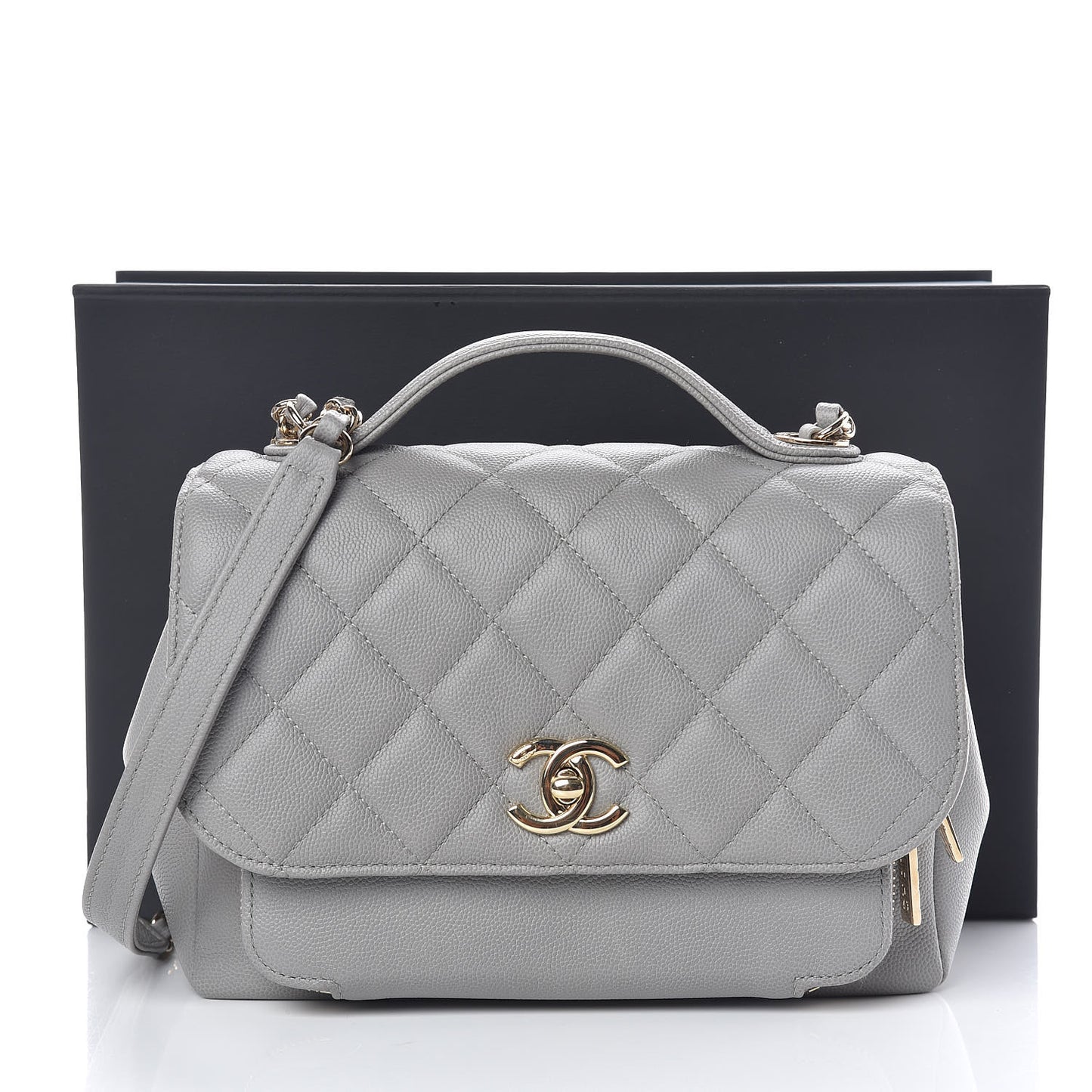 Caviar Quilted Medium Business Affinity Flap Grey