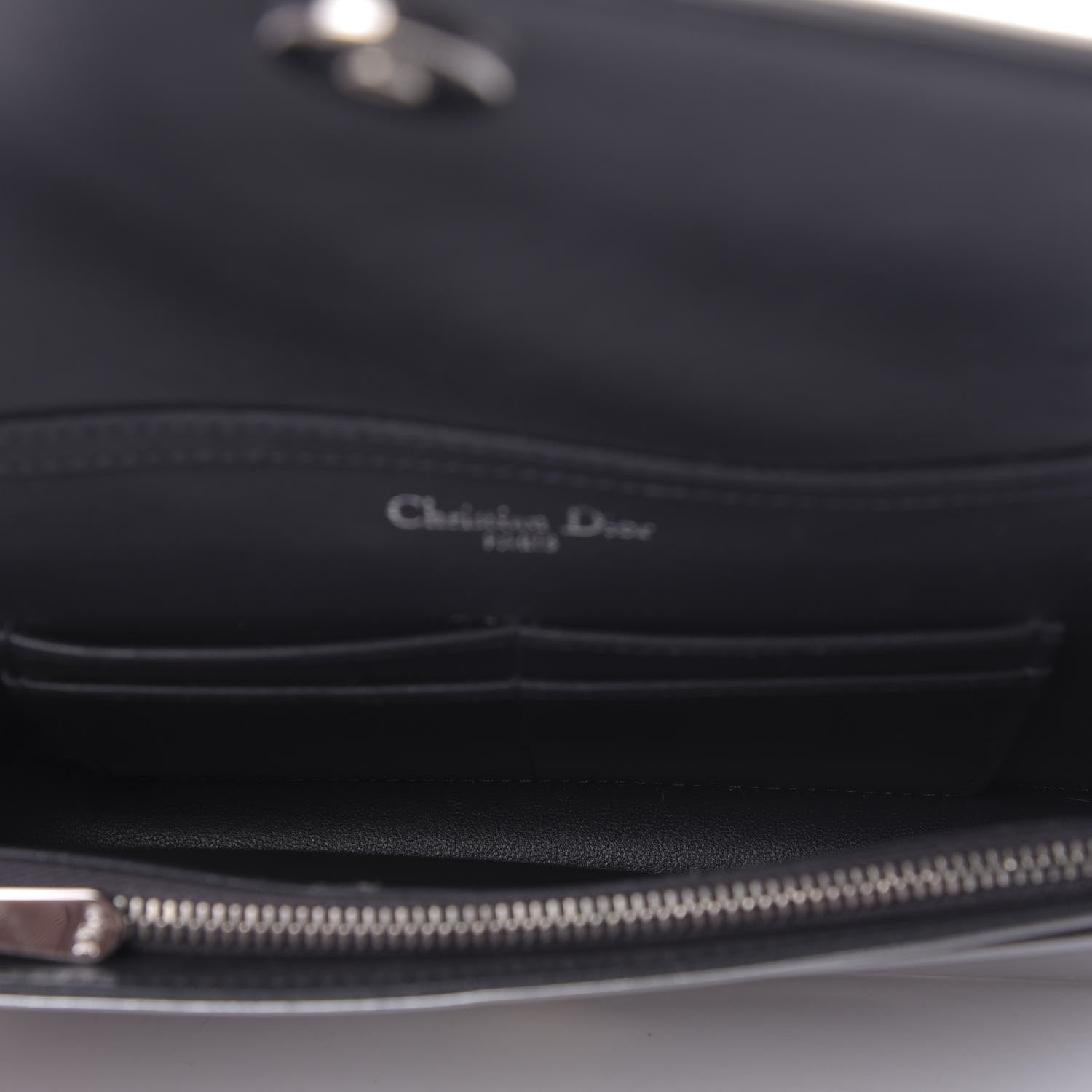 Christian Dior Metallic Patent Micro-Cannage Diorama Wallet on Chain Pouch Silver 5 of 9