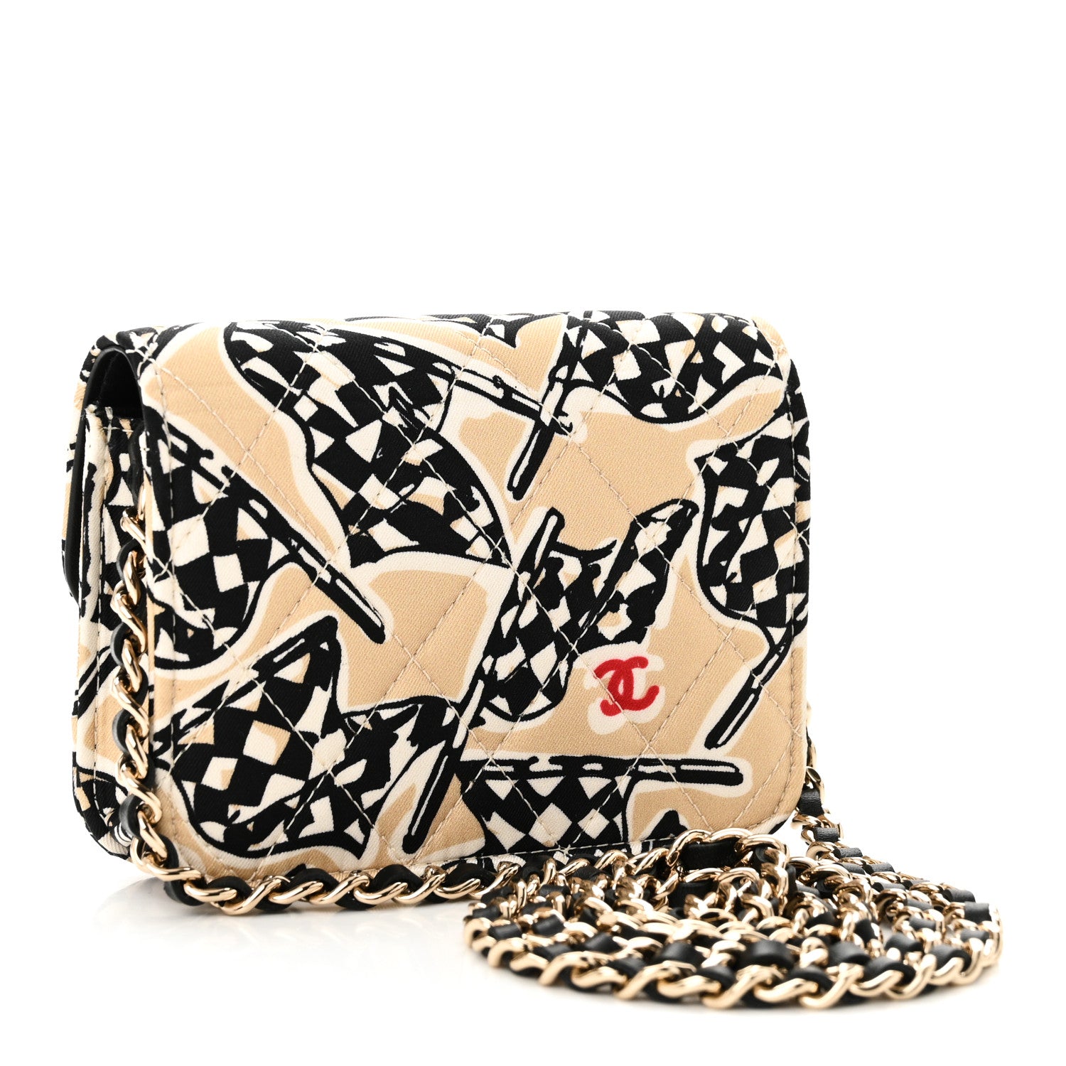 Chanel Canvas Check Flag Printed CC Clutch With Chain Beige Multicolor 3 of 11