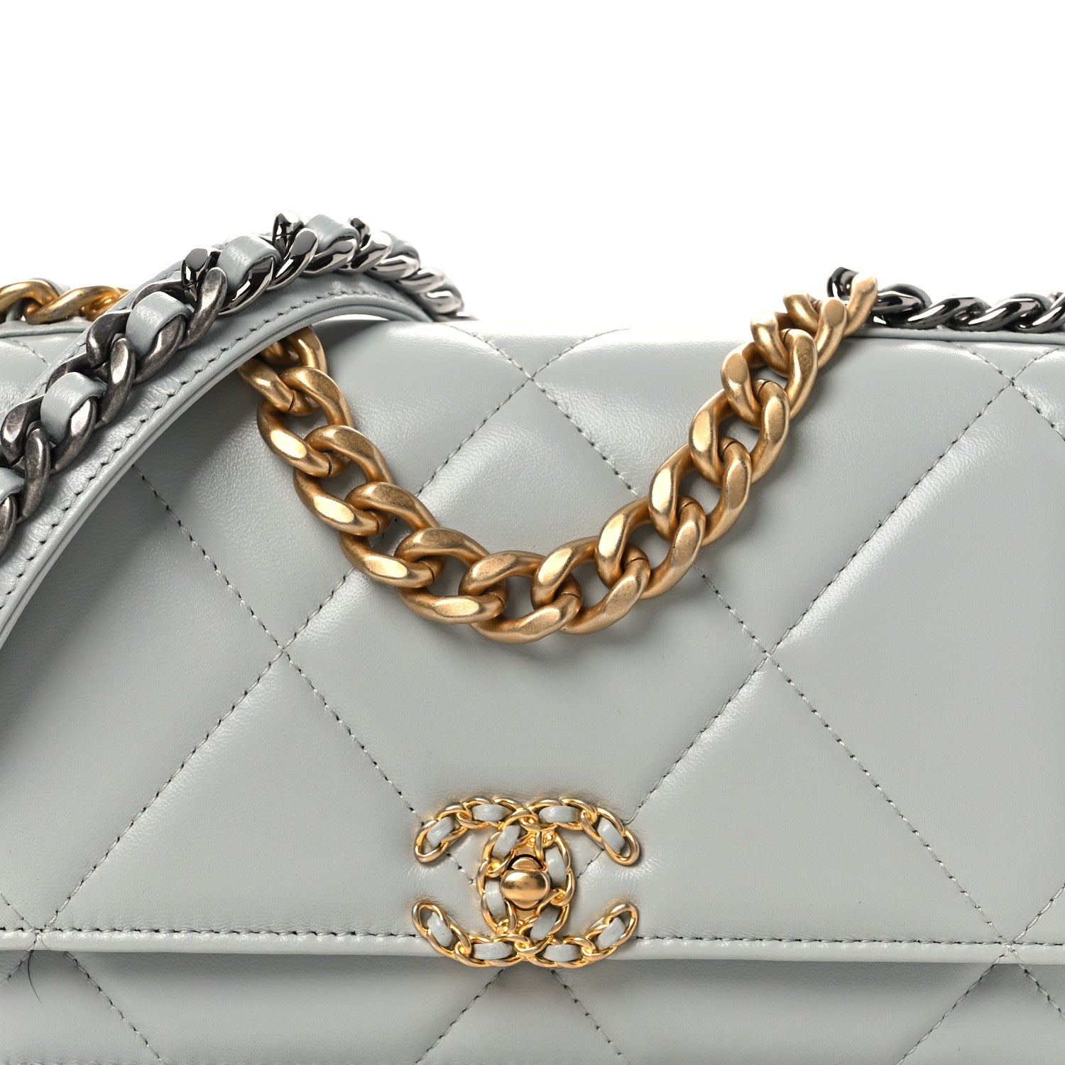 Chanel Lambskin Quilted Chanel 19 Wallet On Chain WOC Light Blue 9 of 13