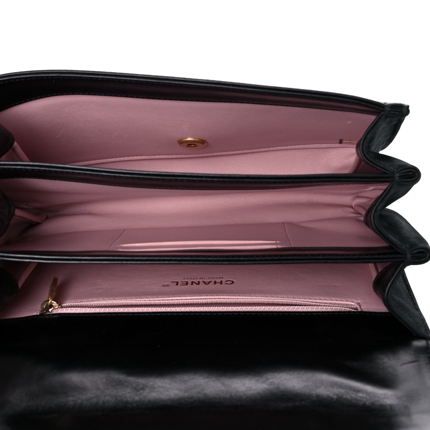 Iridescent Calfskin Quilted Small Straight Lined Flap Black