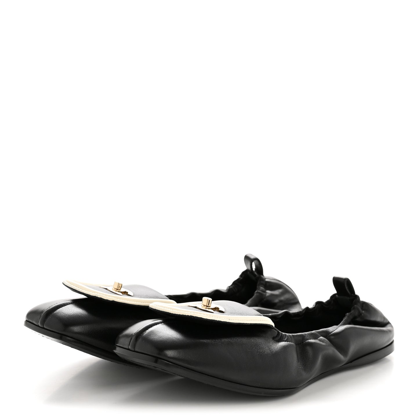 Lambskin CC Turnlock Ballerina Flats 39 Black White