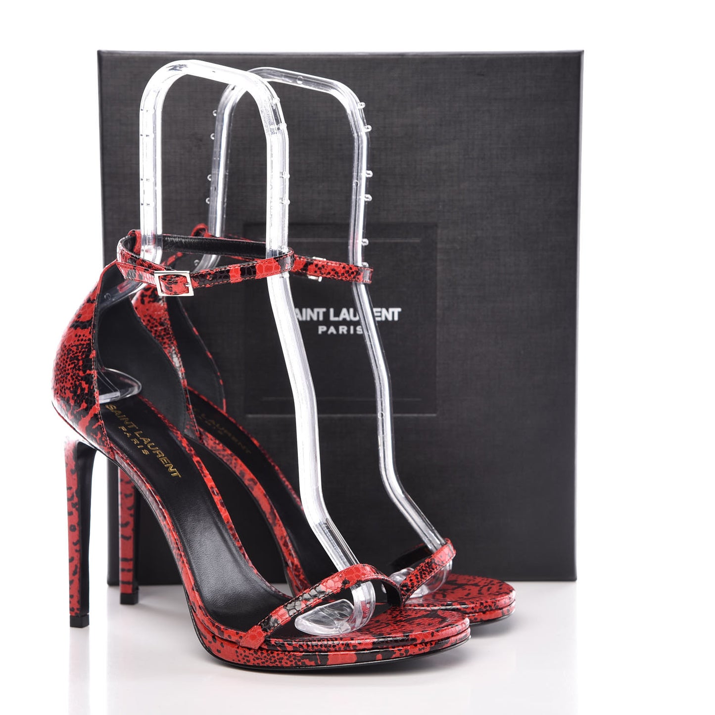 Python Calfskin Embossed Jane 105 Ankle Strap Sandals 40 Red Black