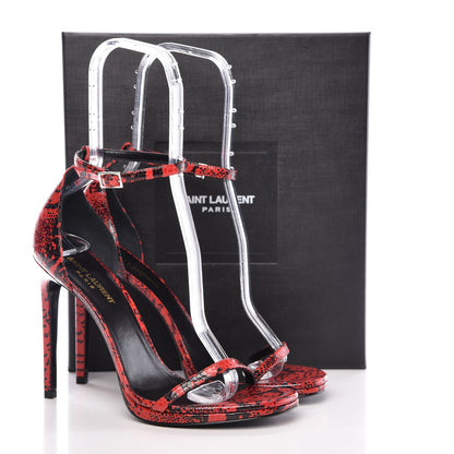 Saint Laurent Python Calfskin Embossed Jane 105 Ankle Strap Sandals 40 Red Black 8 of 8