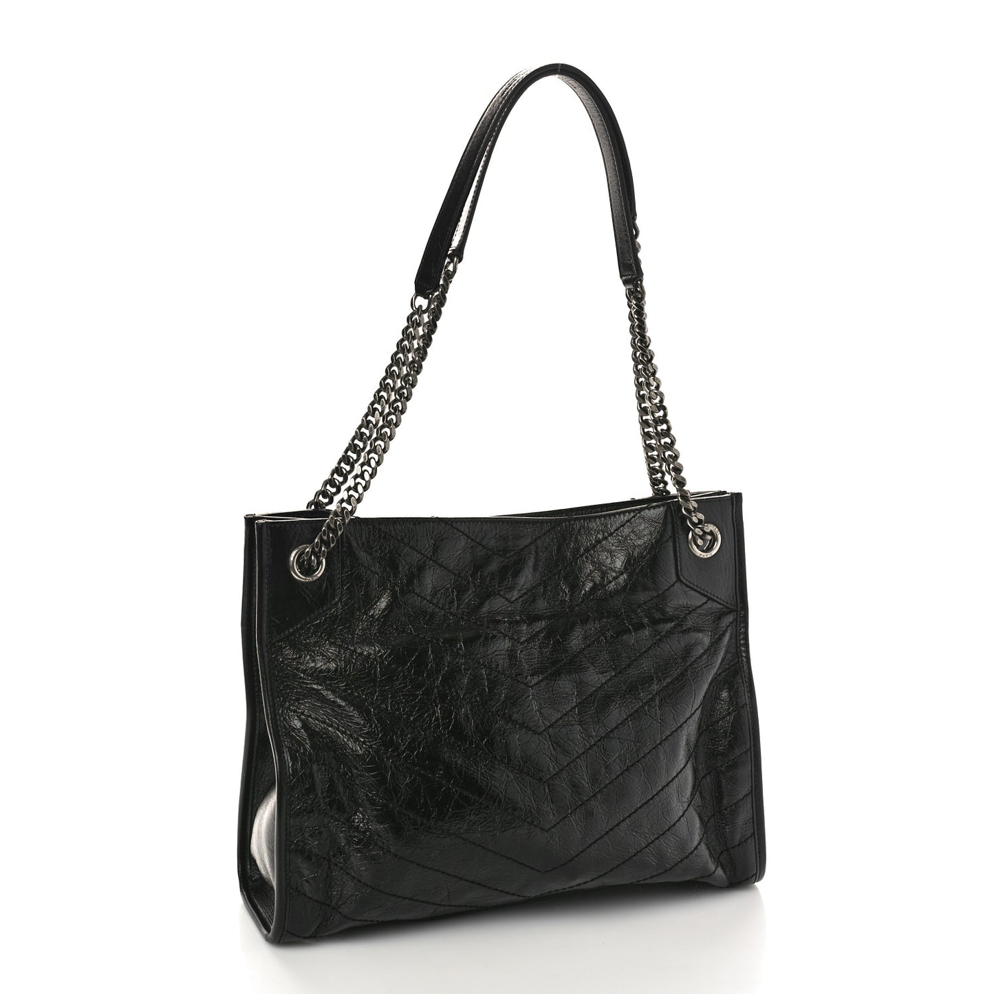 Crinkled Calfskin Matelasse Monogram Medium Niki Shopper Tote Black