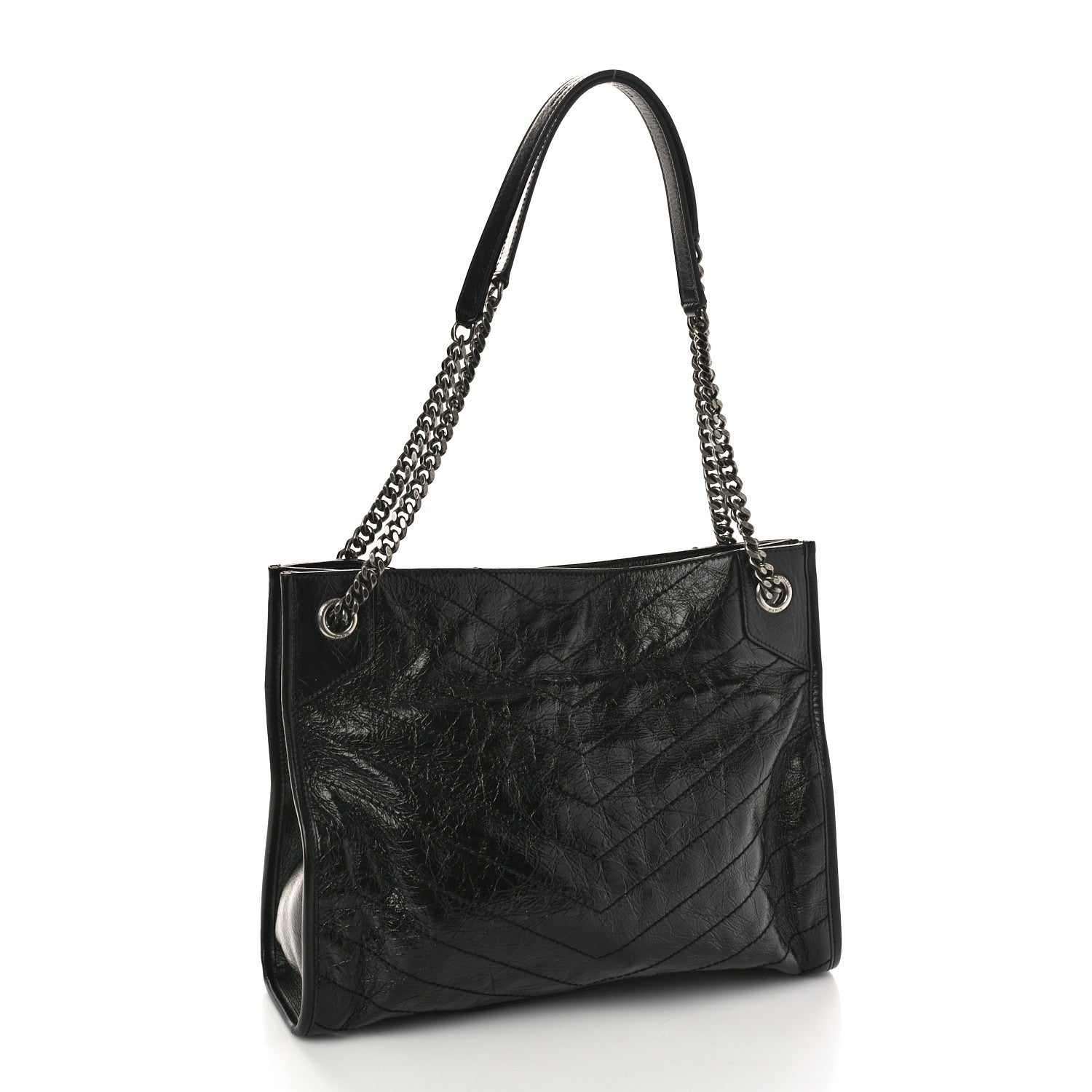Saint Laurent Crinkled Calfskin Matelasse Monogram Medium Niki Shopper Tote Black 3 of 10