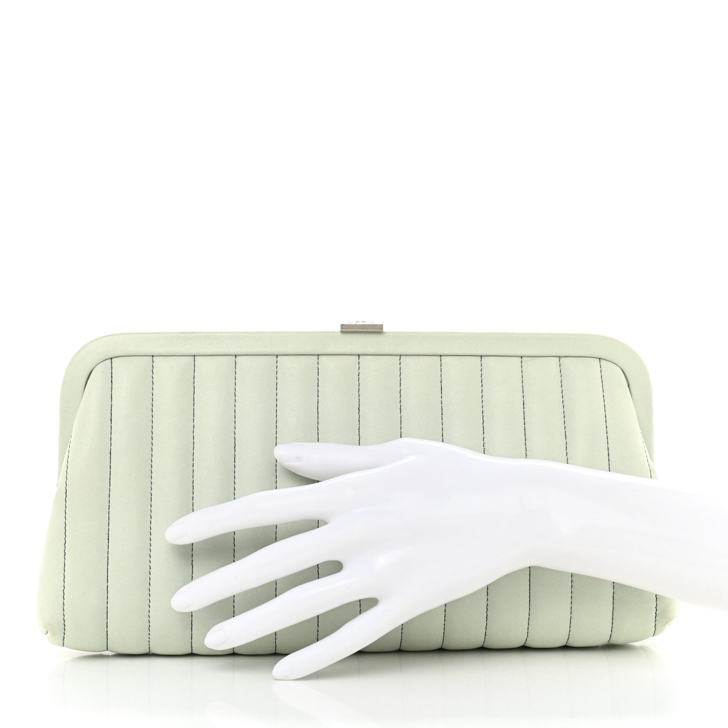 Lambskin Vertical Quilted Mademoiselle Clutch Light Green