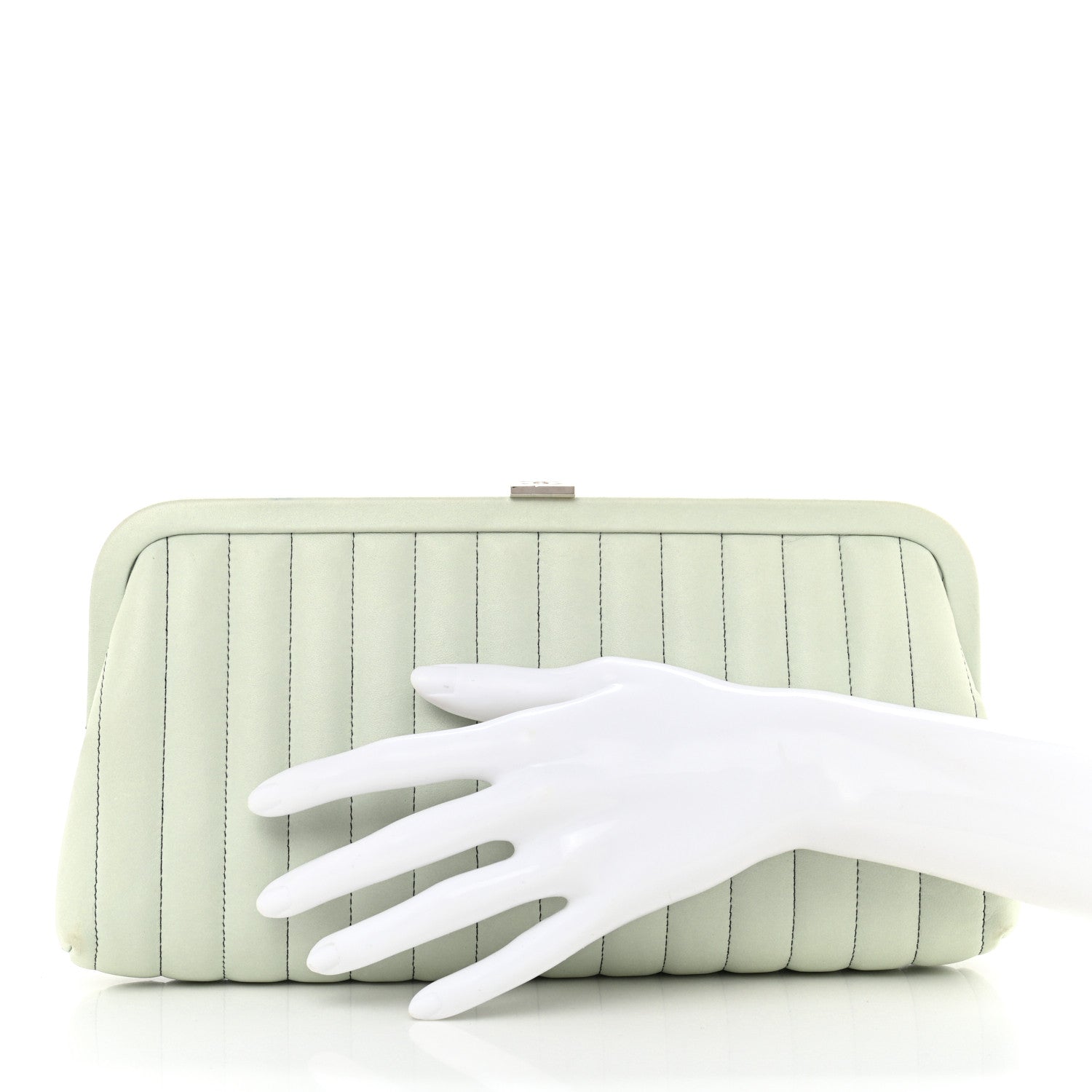 Chanel Lambskin Vertical Quilted Mademoiselle Clutch Light Green 2 of 10