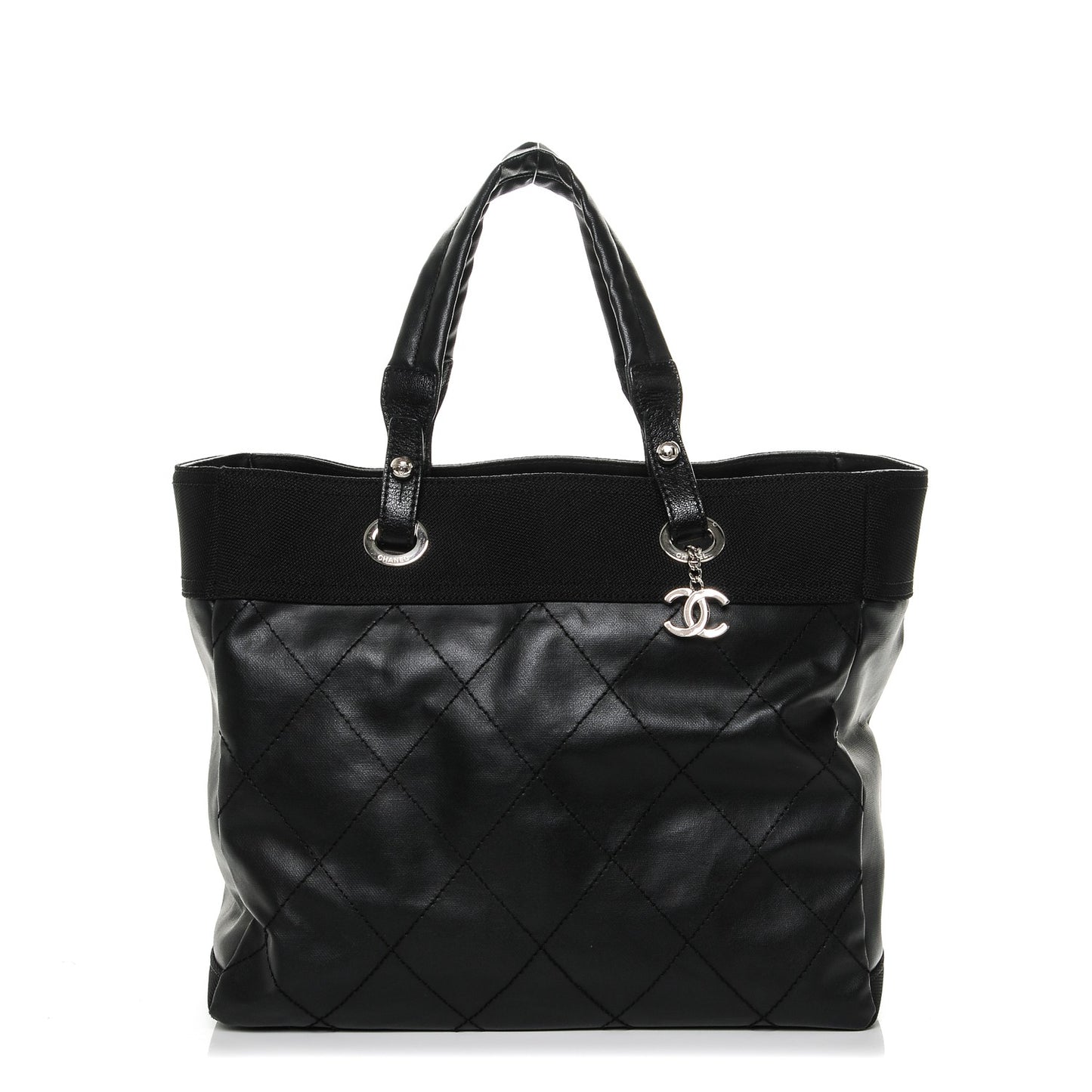 Coated Canvas Quilted Large Paris Biarritz Tote Black