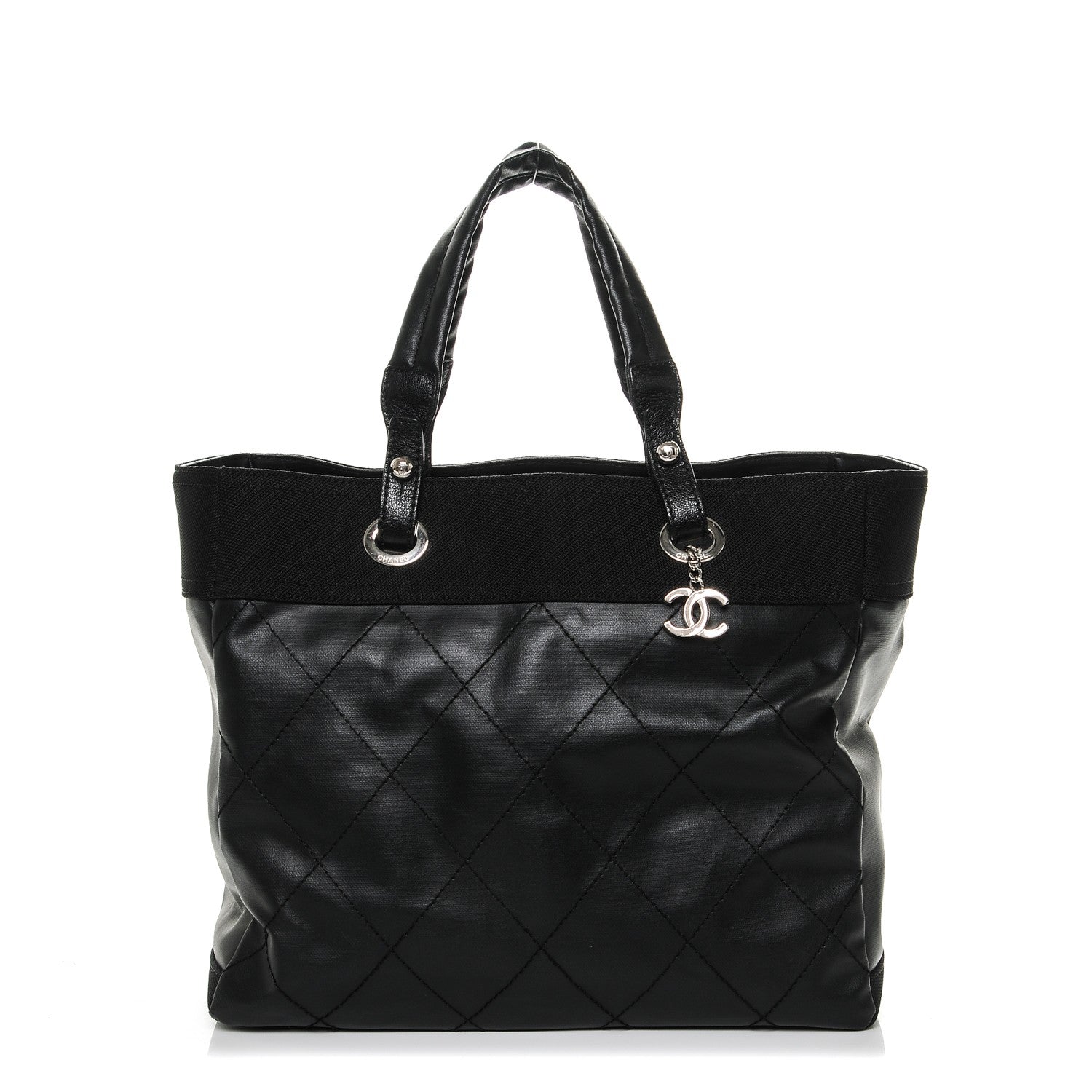 Chanel Coated Canvas Quilted Large Paris Biarritz Tote Black 1 of 7