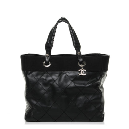 Chanel Coated Canvas Quilted Large Paris Biarritz Tote Black 1 of 7