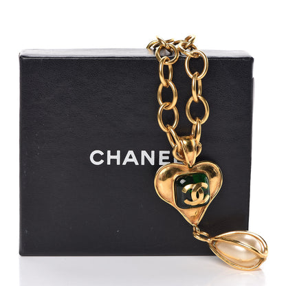 Chanel Pearl Heart CC Pendant Necklace Gold 7 of 7