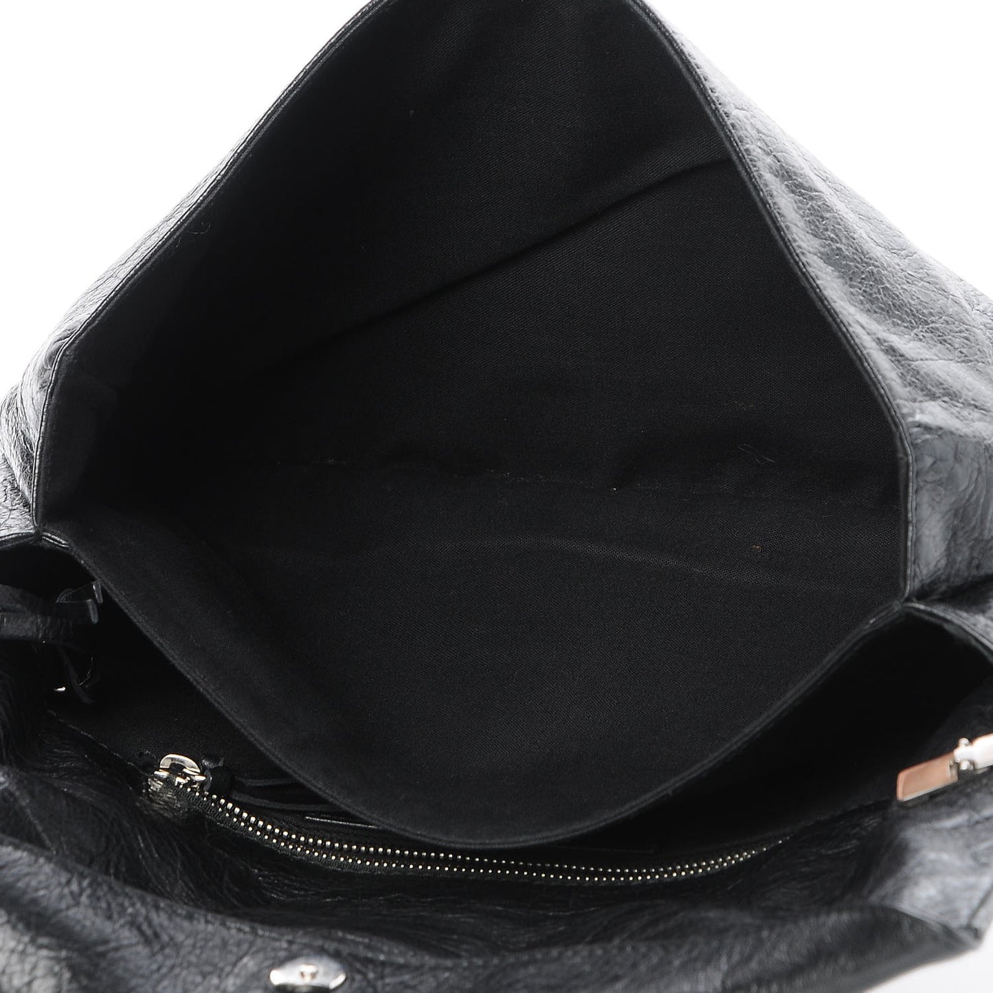 Agneau Classic Silver Hardware Envelope Strap Clutch Black