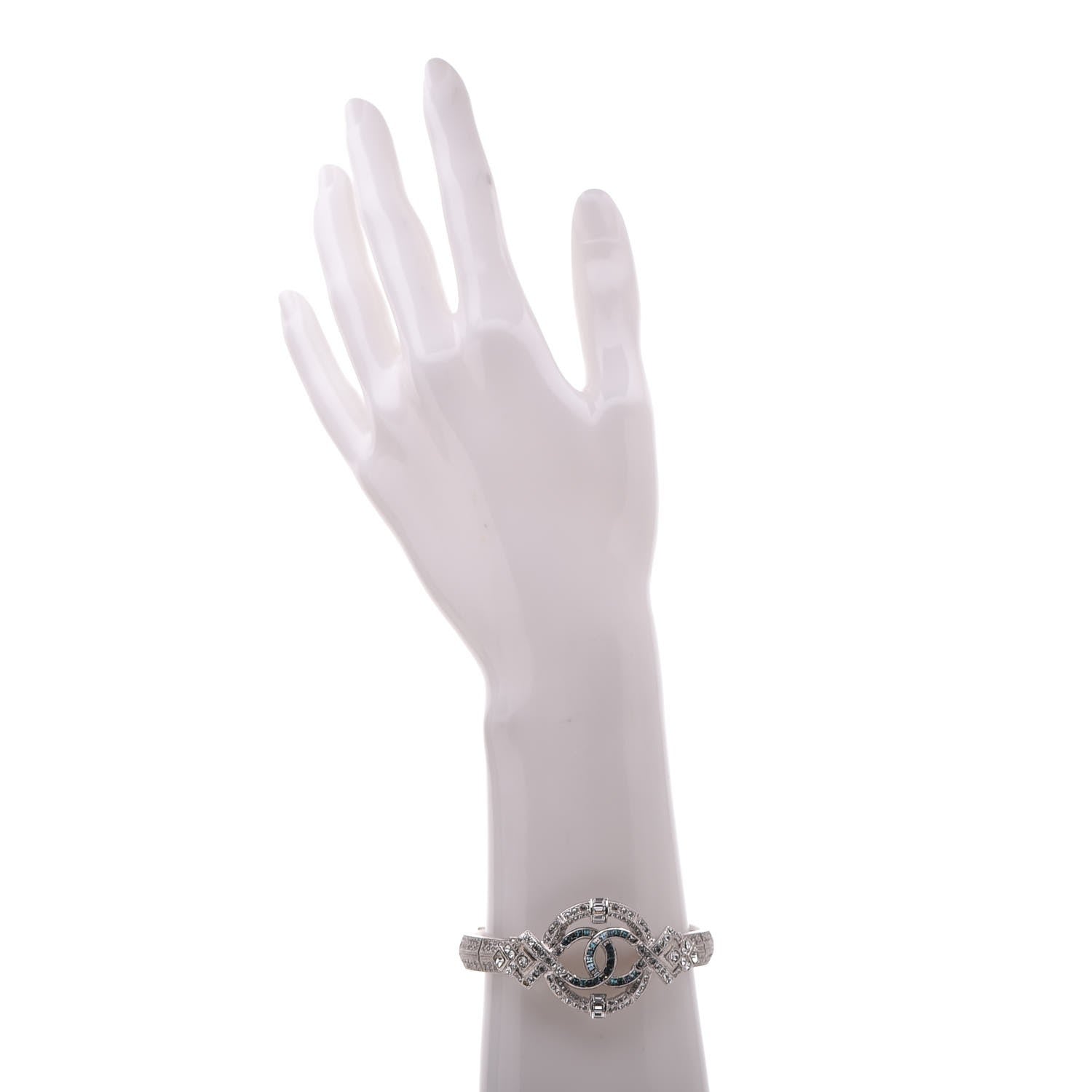 Chanel Crystal CC Cuff Silver Blue 2 of 6