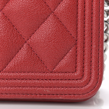 Chanel Caviar Quilted Boy Wallet On Chain WOC Red 14 of 15