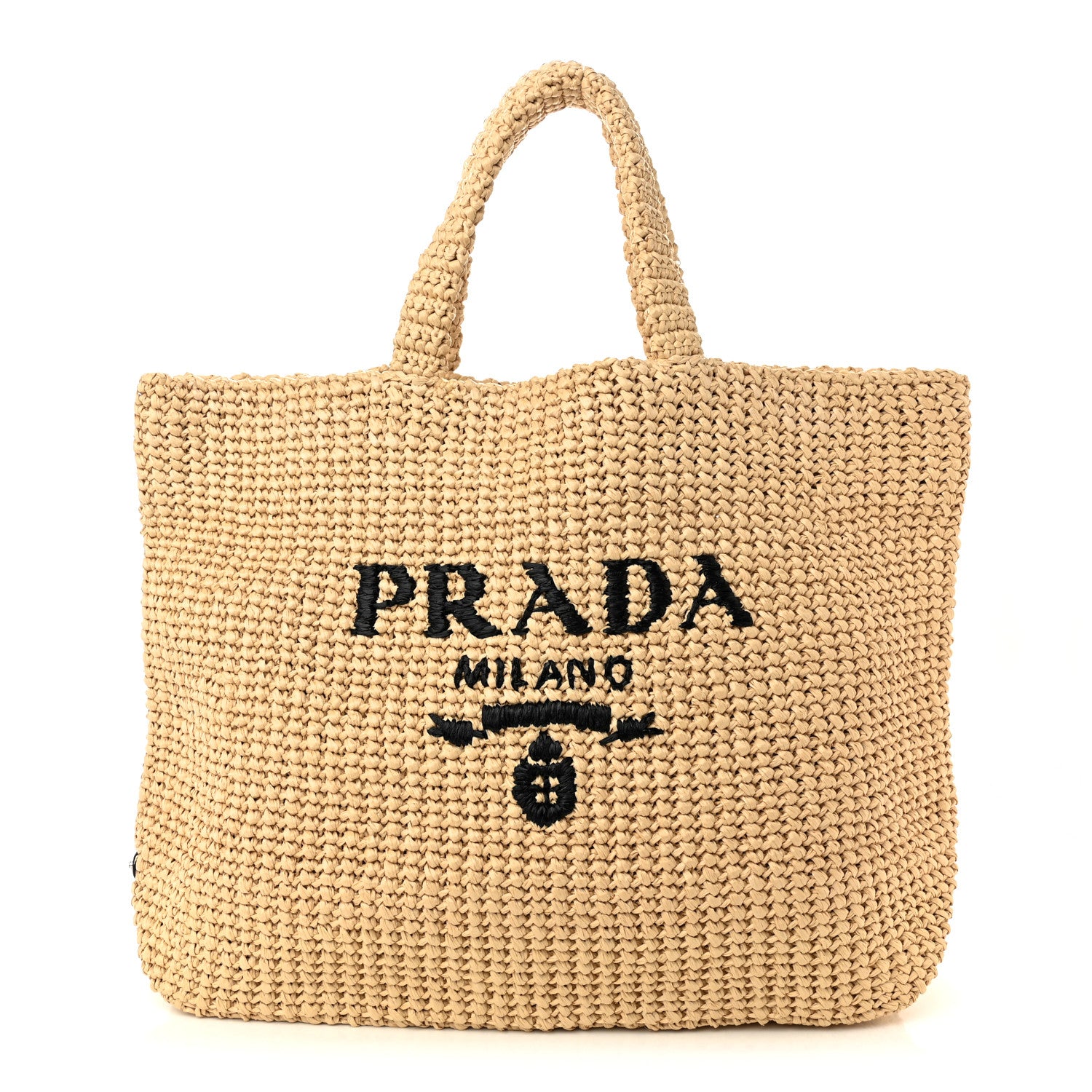 Prada Yarn Raffia Effect Crochet Embroidered Logo Tote Naturale 1 of 9