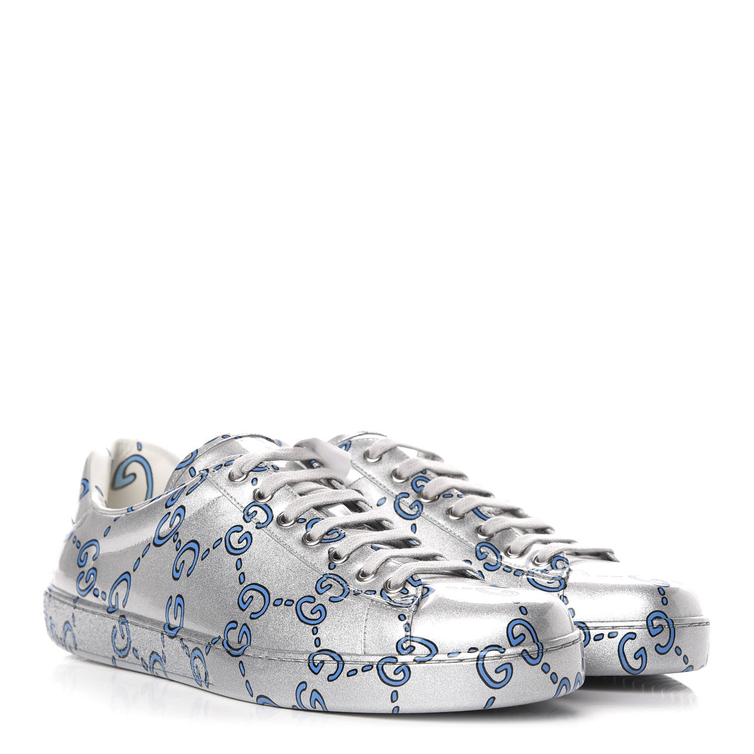 Gucci Miro Rubber Wax GucciGhost Print Mens New Ace Sneakers 9 Silver 3 of 9