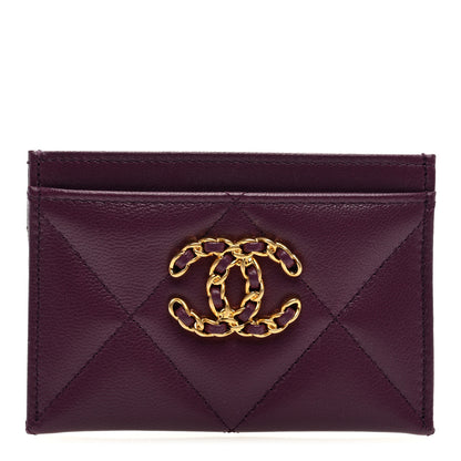 Chanel Lambskin Quilted Chanel 19 Card Holder Purple 1 of 7