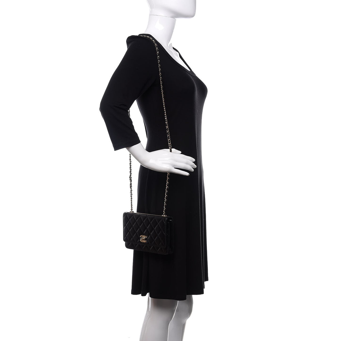 Lambskin Quilted Trendy CC Wallet On Chain WOC Black
