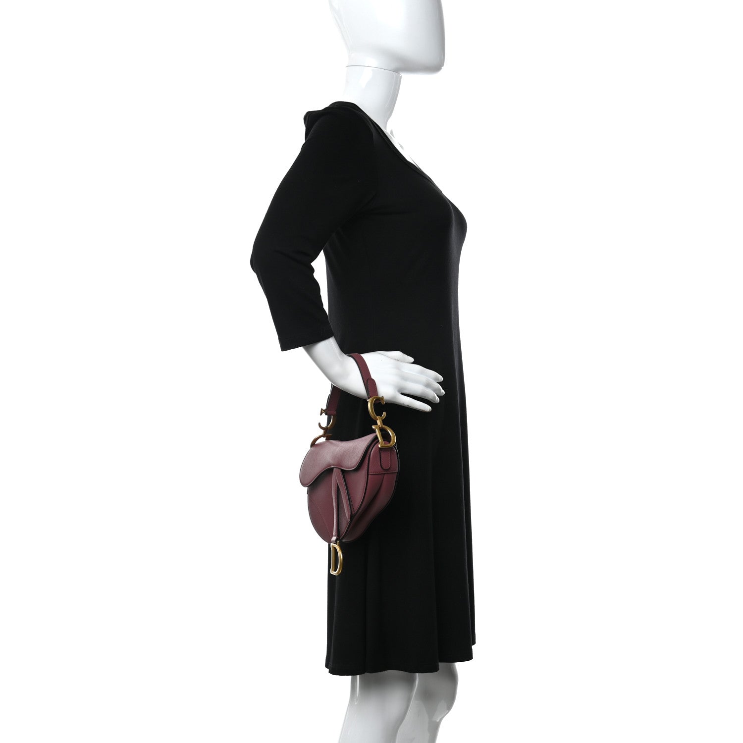 Christian Dior Grained Calfskin Mini Saddle Bag Burgundy 2 of 9
