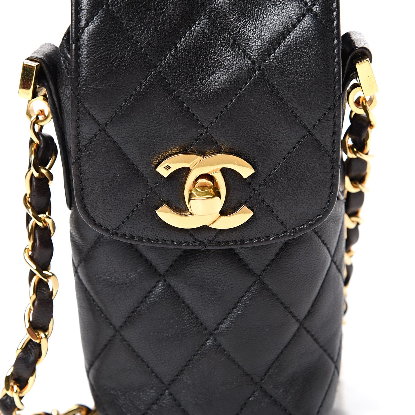 Lambskin Quilted Phone Holder Black