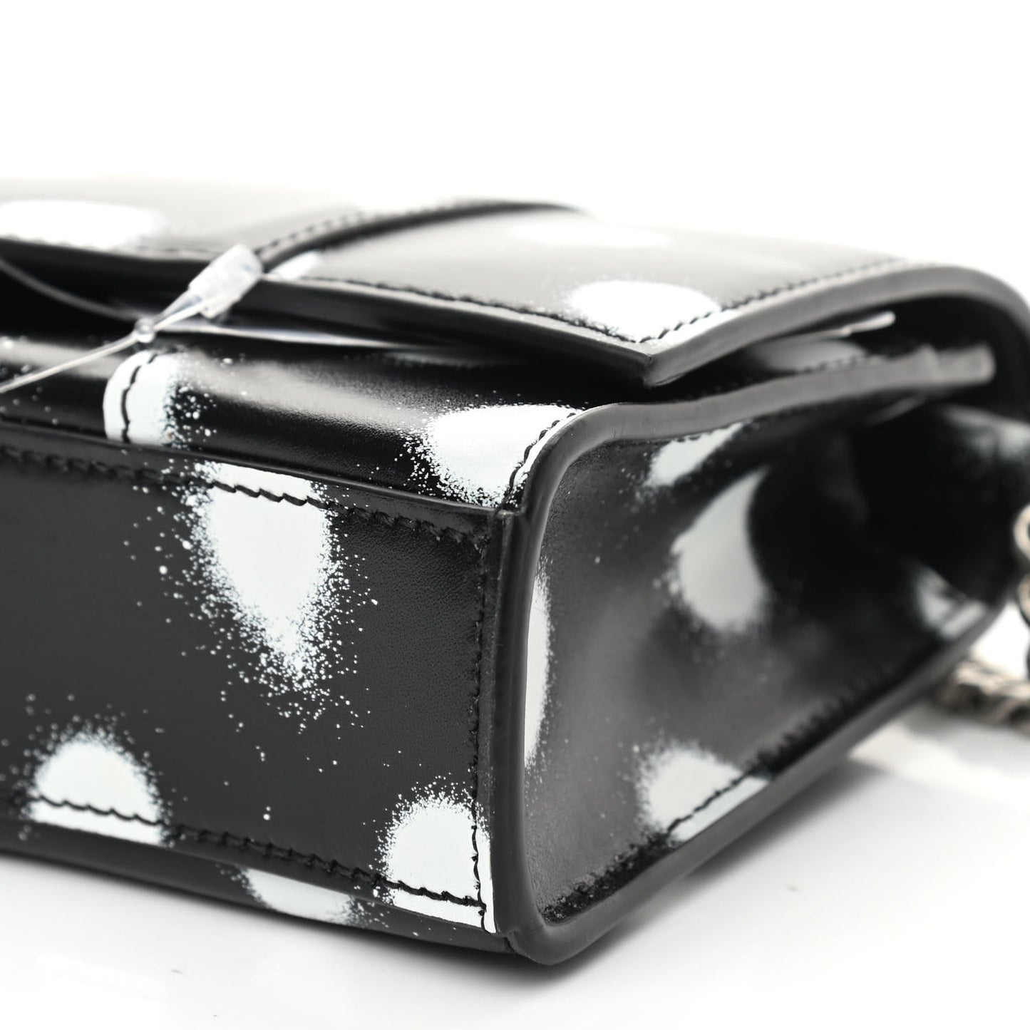 Shiny Box Calfskin Polka Dot Hourglass Chain Bag Black White