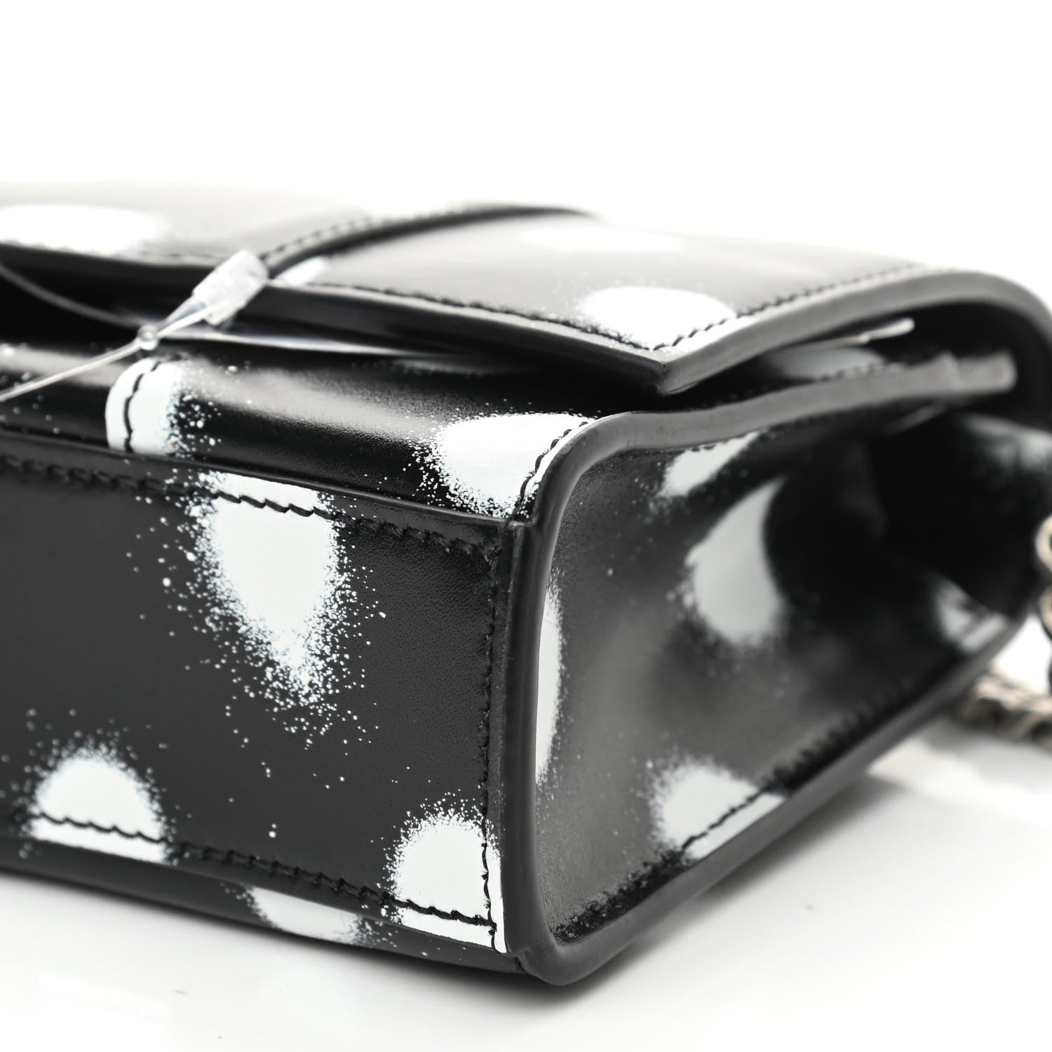 Balenciaga Shiny Box Calfskin Polka Dot Hourglass Chain Bag Black White 9 of 9