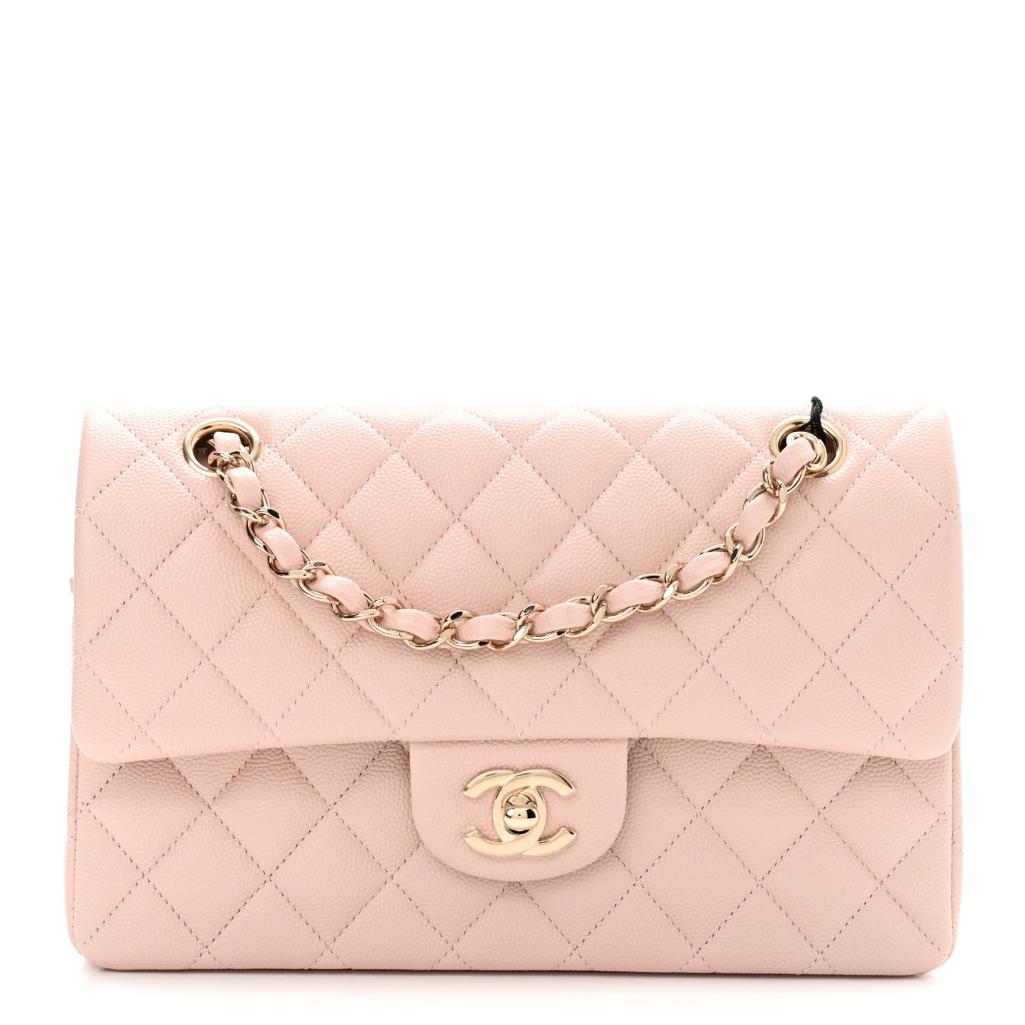 Caviar Quilted Small Double Flap Light Pink