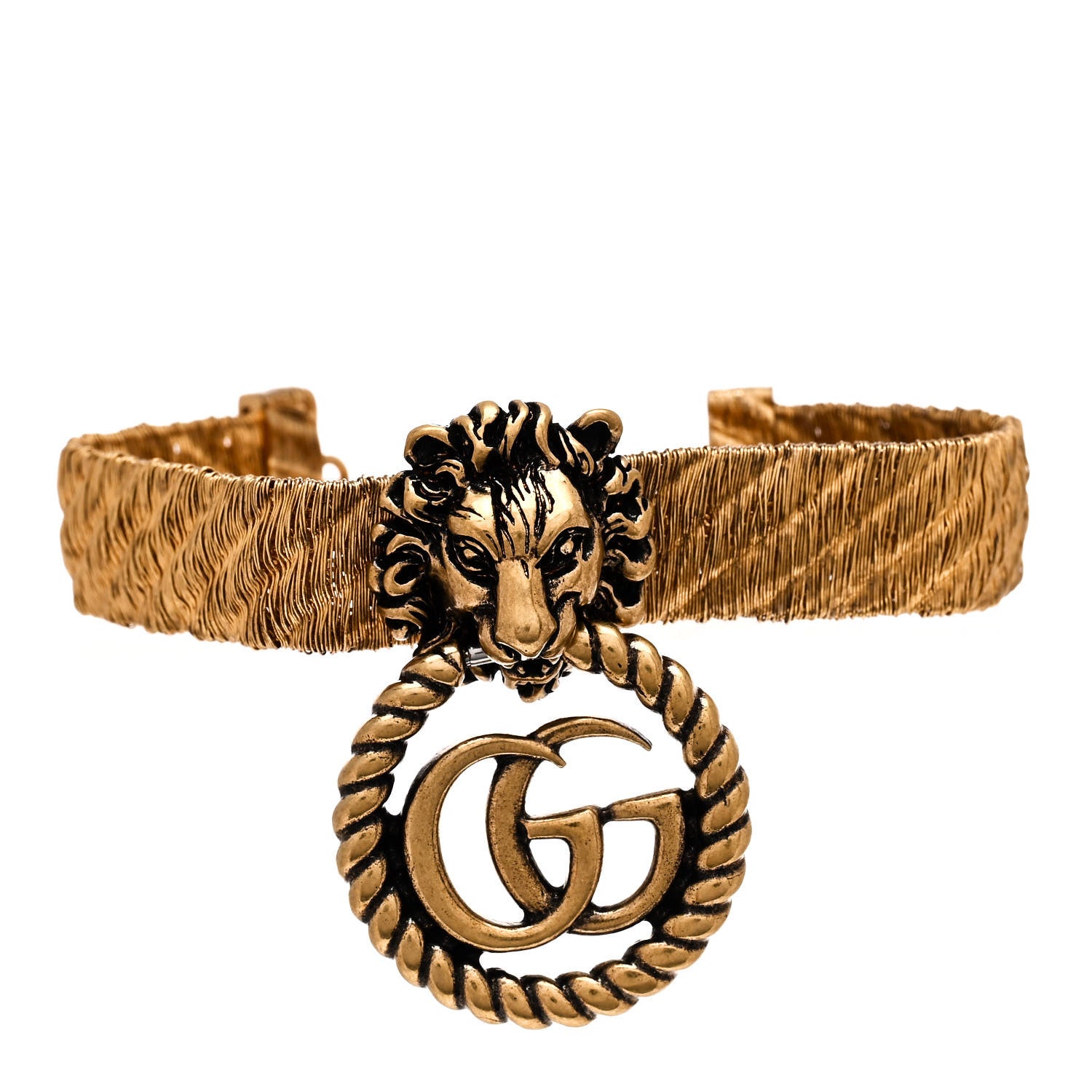 Gucci Metal GG Lion Head Bracelet Aged Gold 1 of 5