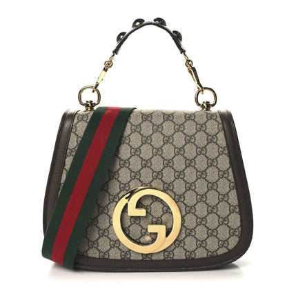 Gucci GG Supreme Monogram Textured Dollar Calfskin Web Medium Blondie Top Handle Shoulder Flap Bag Beige Ebony New Acero 1 of 10