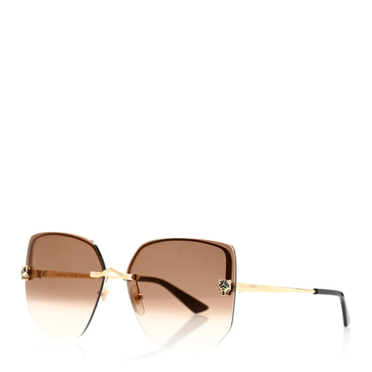 Panthere De Cartier Rimless Square Sunglasses Gold