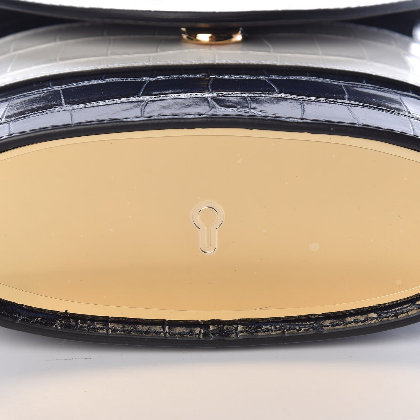 Calfskin Crocodile Embossed Small Aby Lock Full Blue