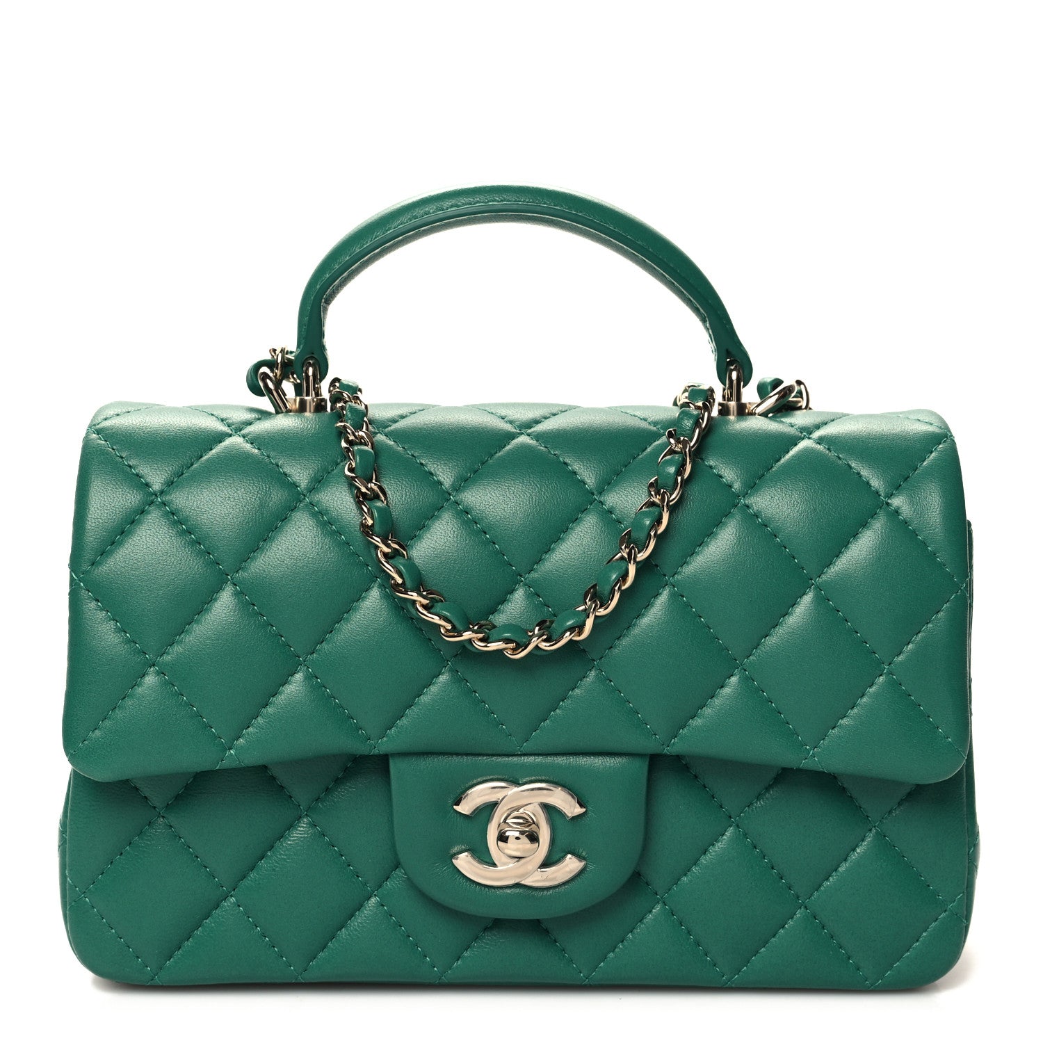 Chanel Lambskin Quilted Mini Top Handle Rectangular Flap Green 1 of 11