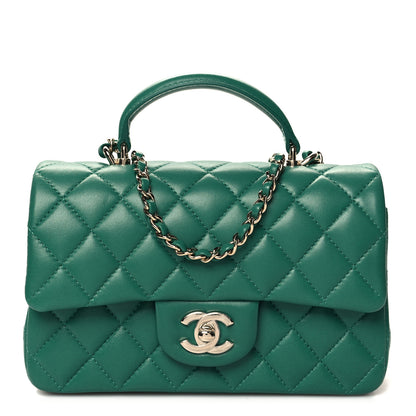 Chanel Lambskin Quilted Mini Top Handle Rectangular Flap Green 1 of 11