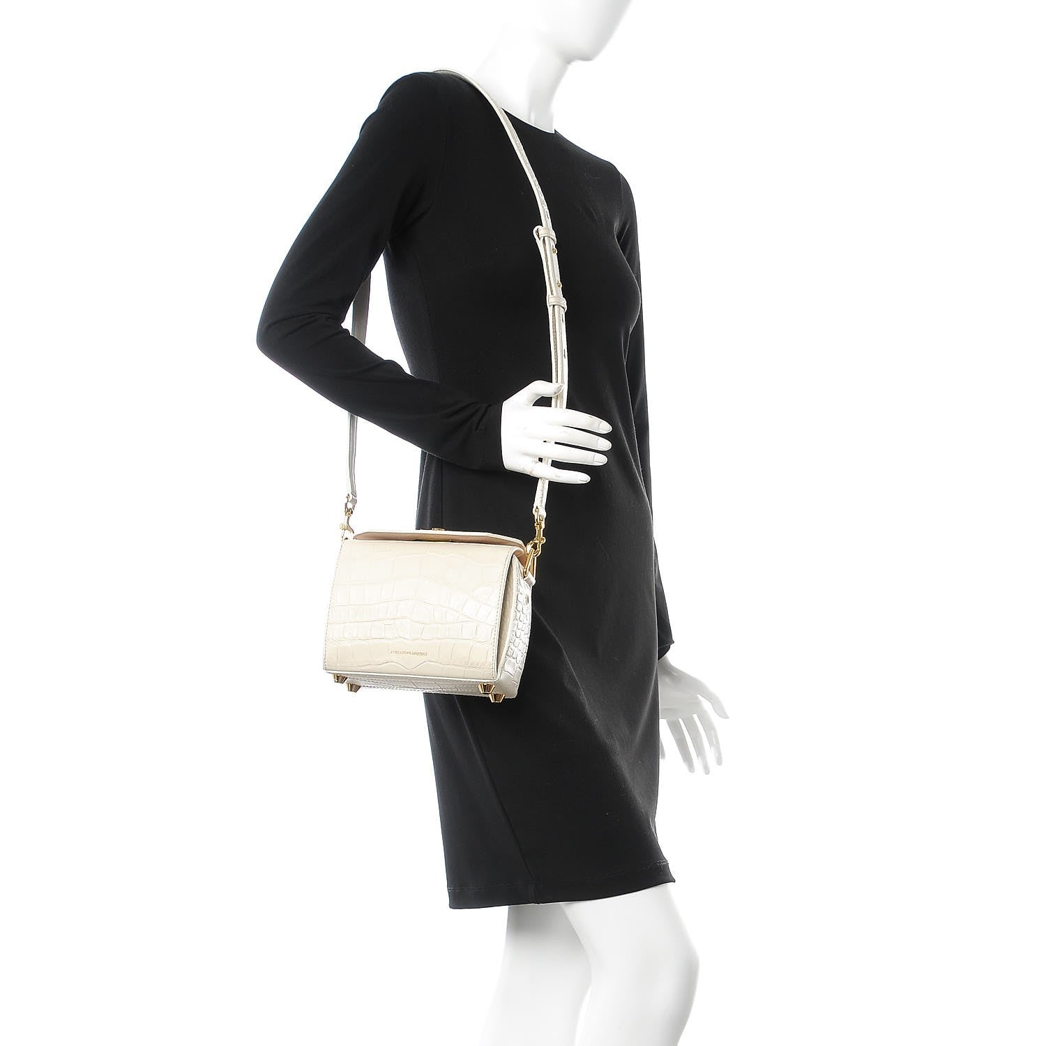 Alexander McQueen Calfskin Crocodile Embossed Box Shoulder Bag 19 Cream 2 of 9