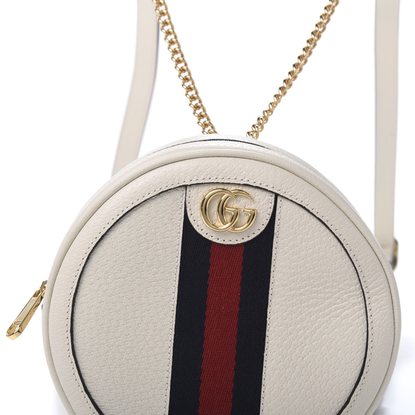 Textured Calfskin Web Mini Ophidia Round Backpack Mystic White