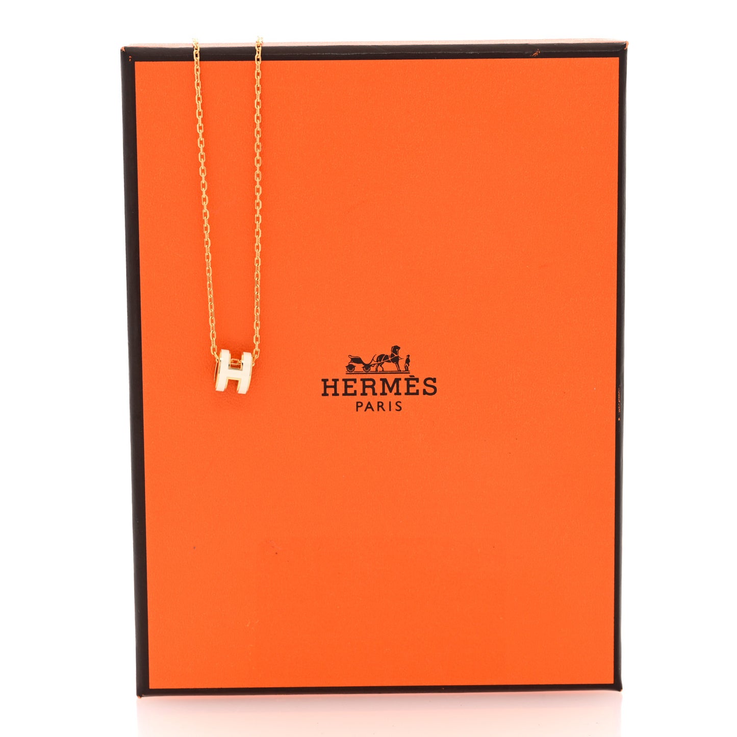 Lacquered Gold Mini Pop H Pendant Necklace White