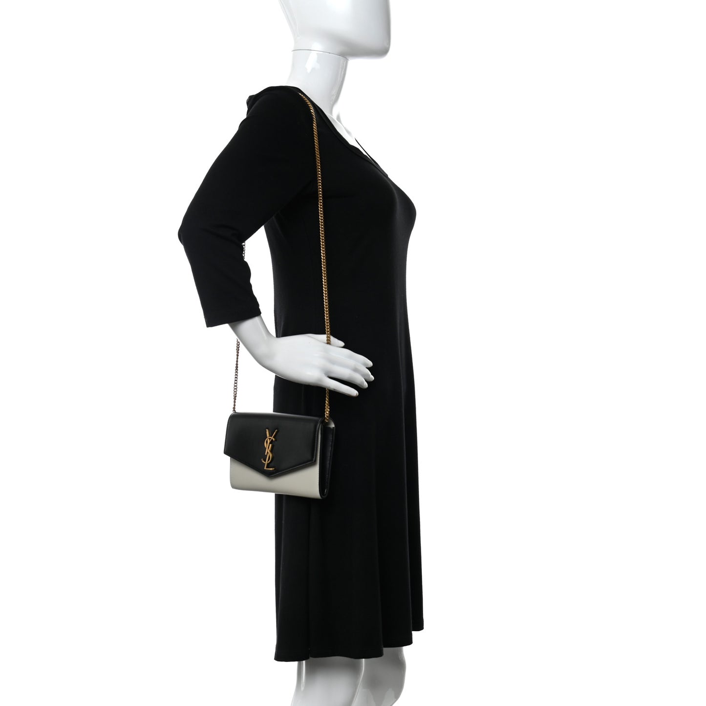 Smooth Shiny Calfskin Uptown Chain Wallet Black Crema Soft