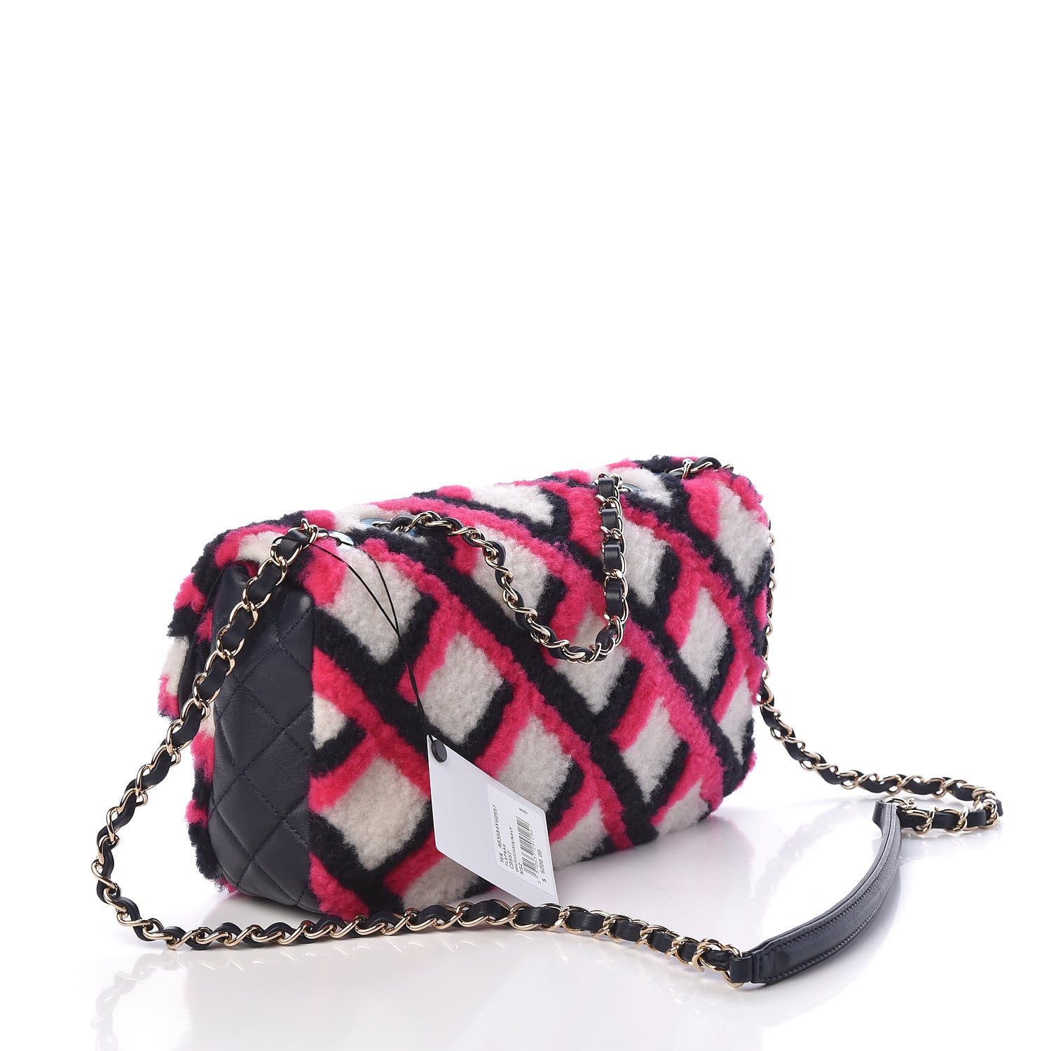 Chanel Lambskin Shearling Medium Flap Fuchsia Navy 3 of 10