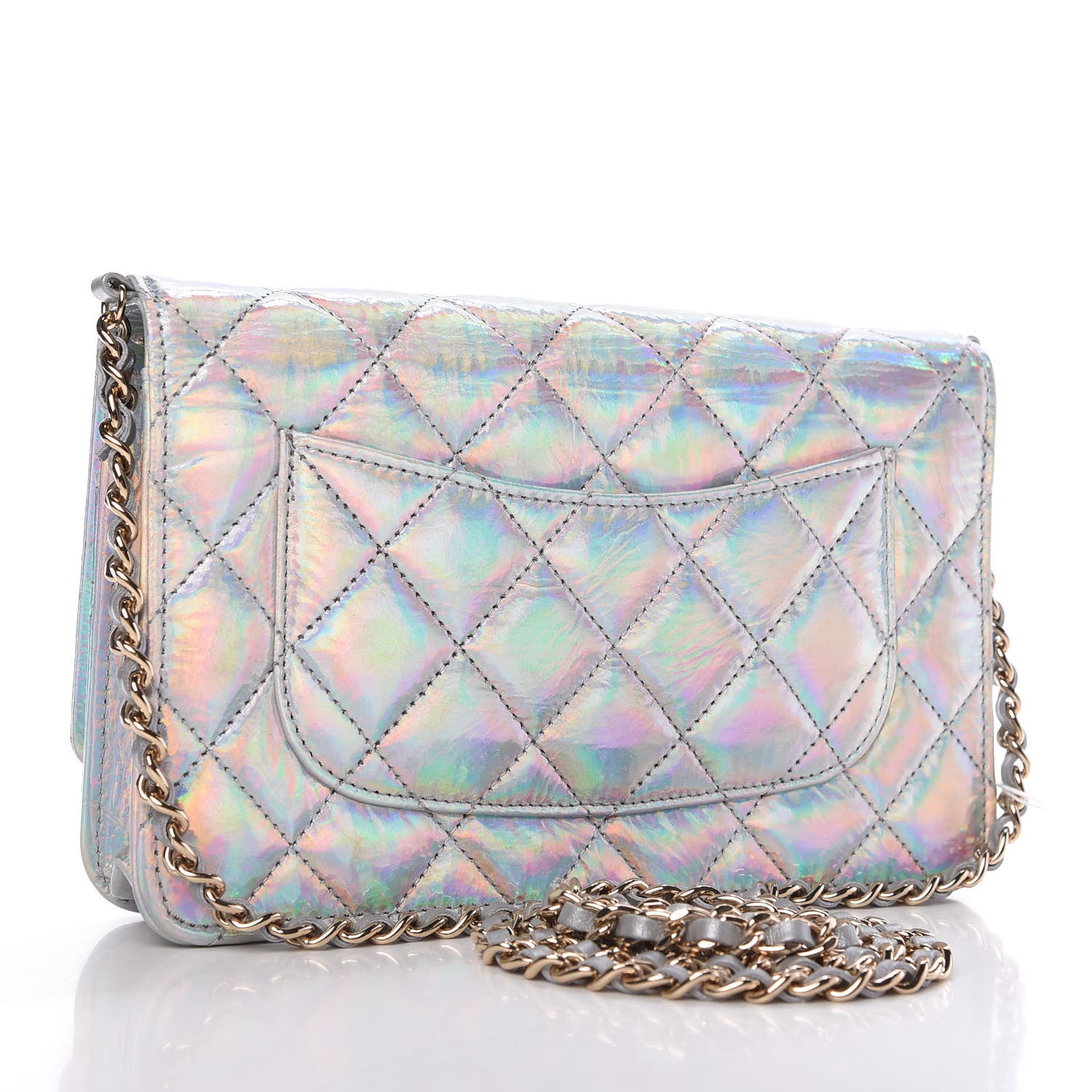 Chanel Iridescent Goatskin Quilted Wallet On Chain WOC Silver 3 of 11