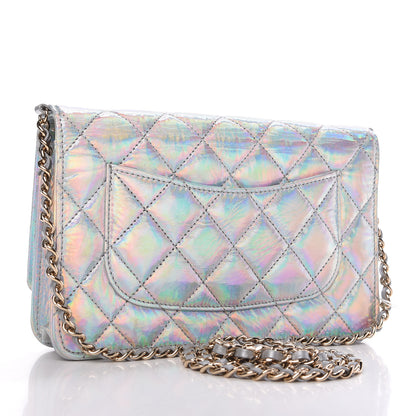 Chanel Iridescent Goatskin Quilted Wallet On Chain WOC Silver 3 of 11