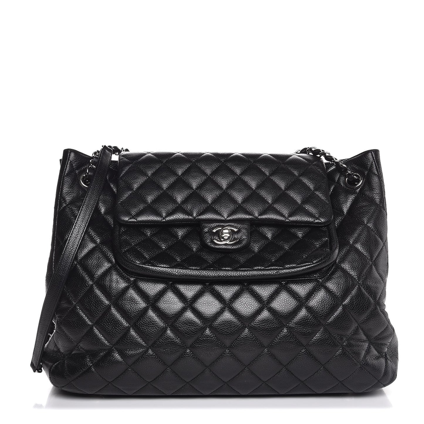 Caviar Quilted Flap Tote Black