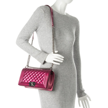 Chanel Metallic Patent Calfskin Quilted Medium Boy Flap Pink 2 of 7