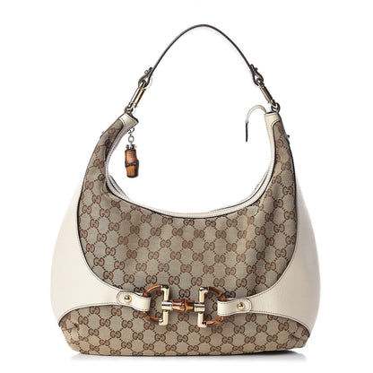 Gucci Monogram Calfskin Horsebit Hobo Off White 1 of 13
