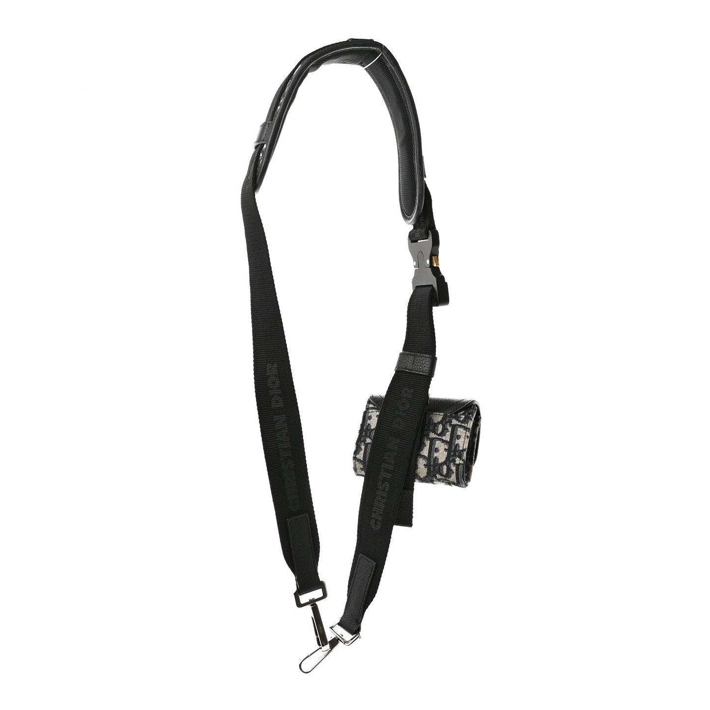 Oblique Grained Calfskin Adjustable Saddle Shoulder Strap With Pouch Black