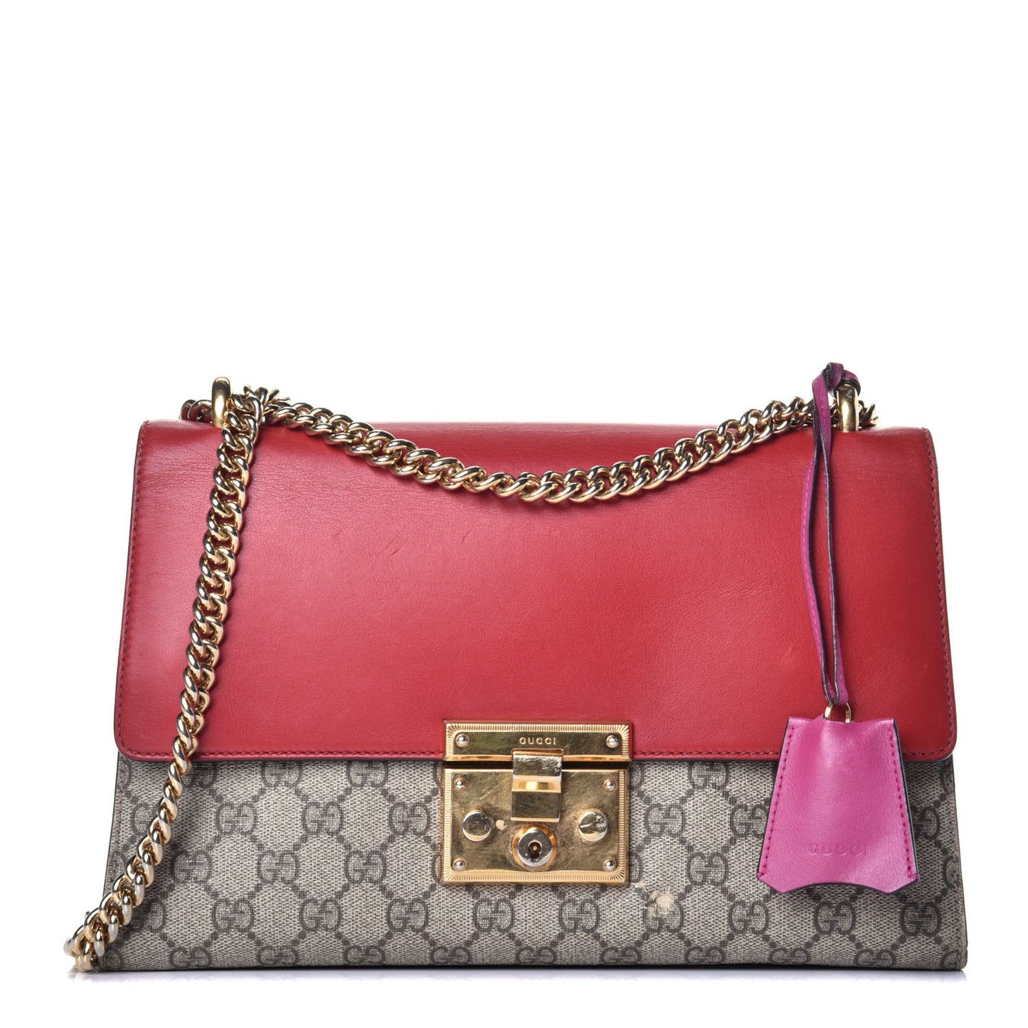 GG Supreme Monogram Calfskin Medium Padlock Shoulder Bag Beige Hibiscus Red New Rosette