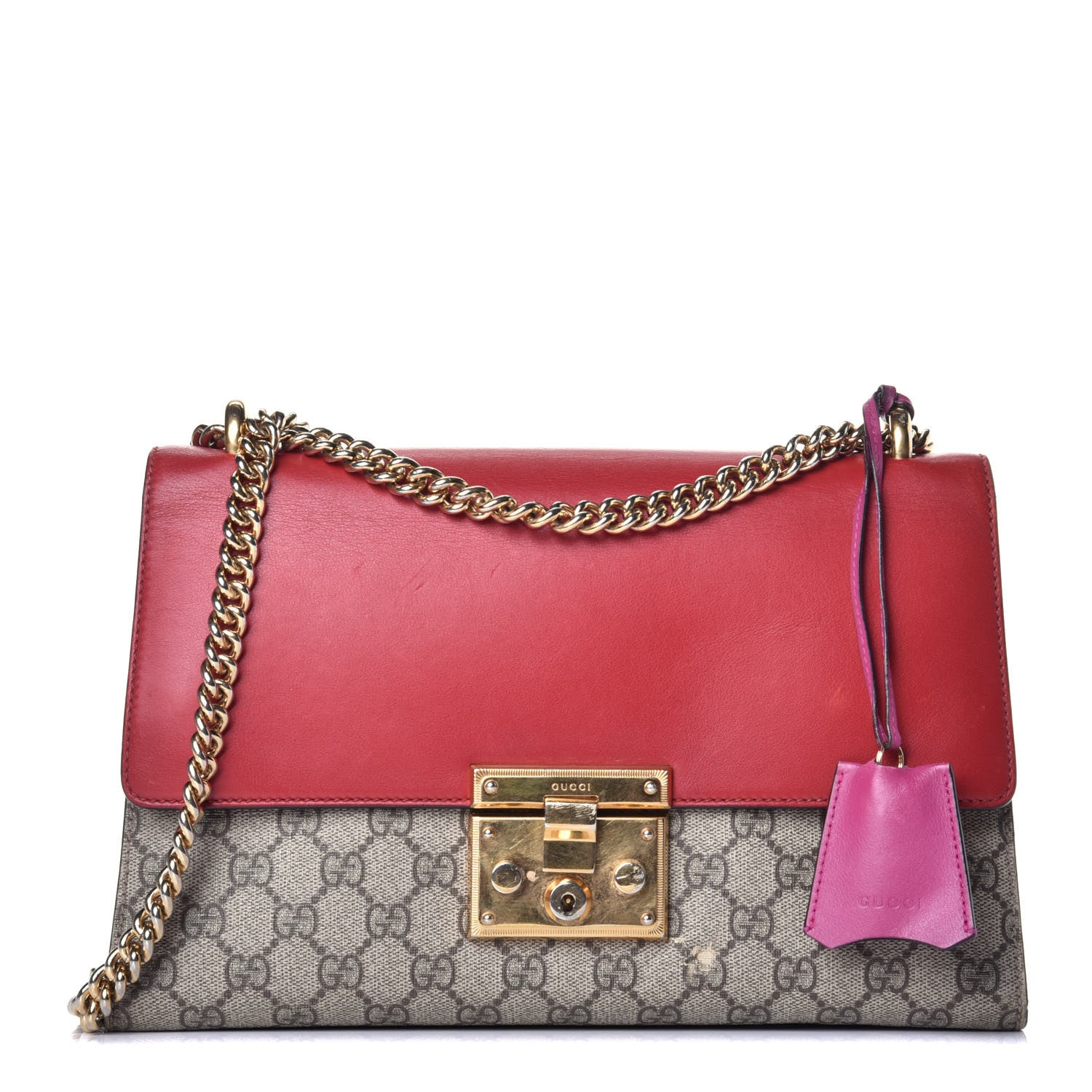 Gucci GG Supreme Monogram Calfskin Medium Padlock Shoulder Bag Beige Hibiscus Red New Rosette 1 of 10