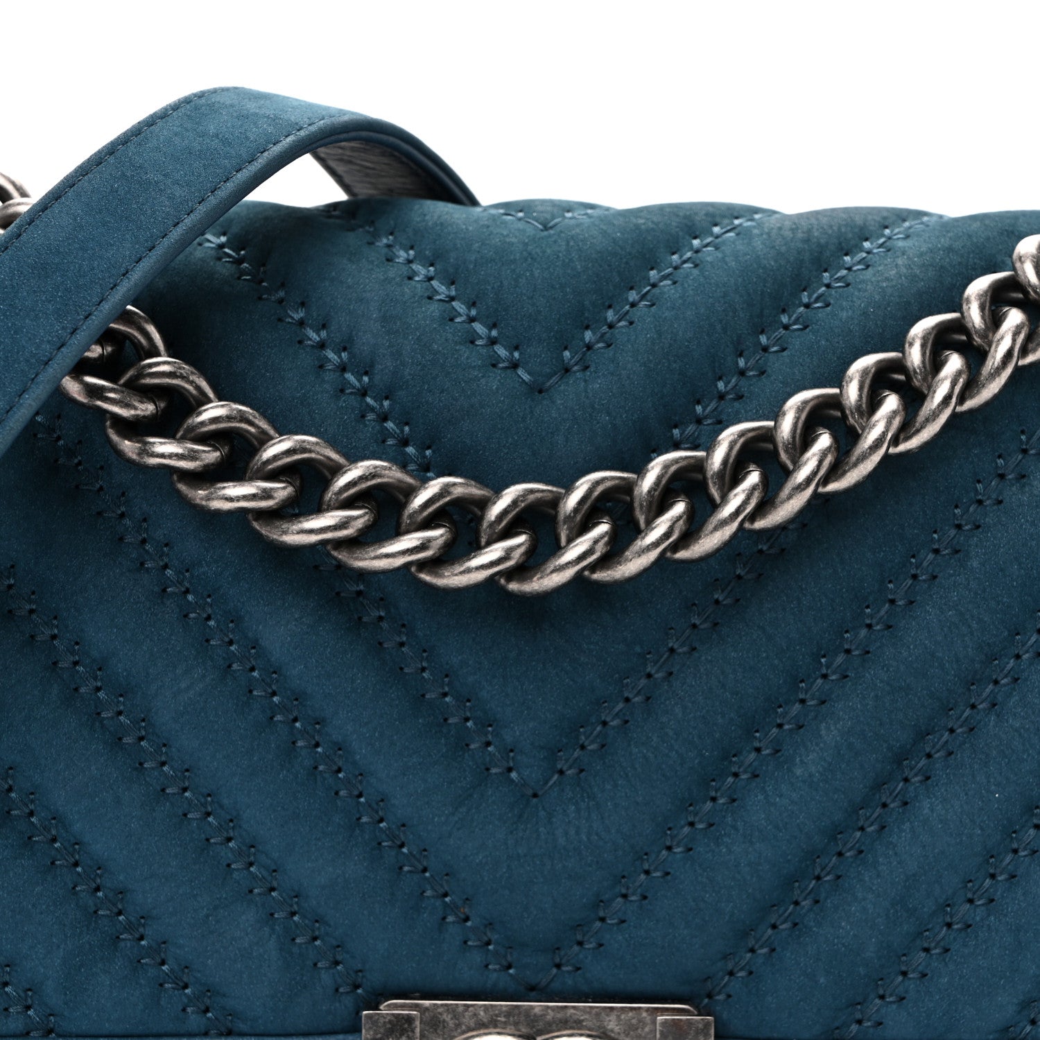 Chanel Nubuck Chevron Quilted Medium Boy Flap Blue 8 of 10