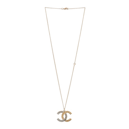 Chanel Crystal Metal Quilted CC Pendant Necklace Gold 3 of 5