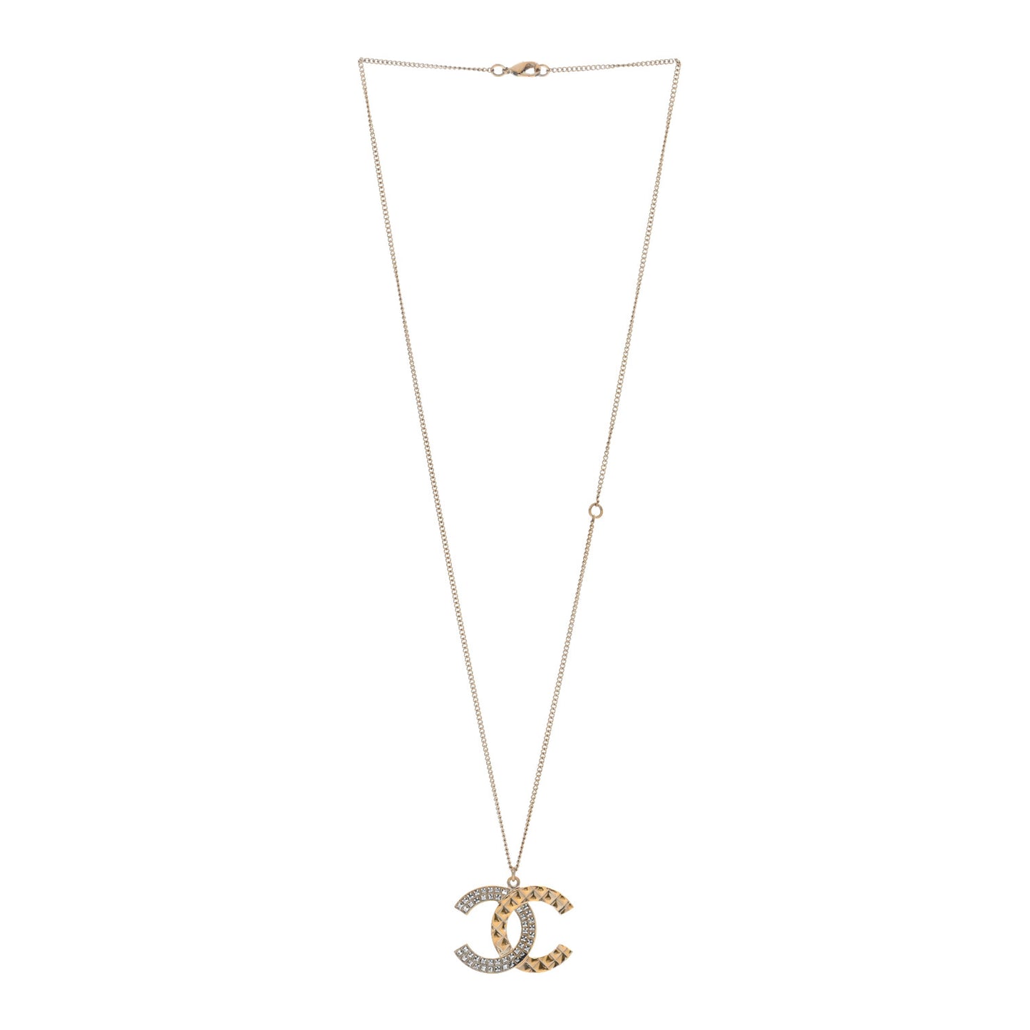 Crystal Metal Quilted CC Pendant Necklace Gold